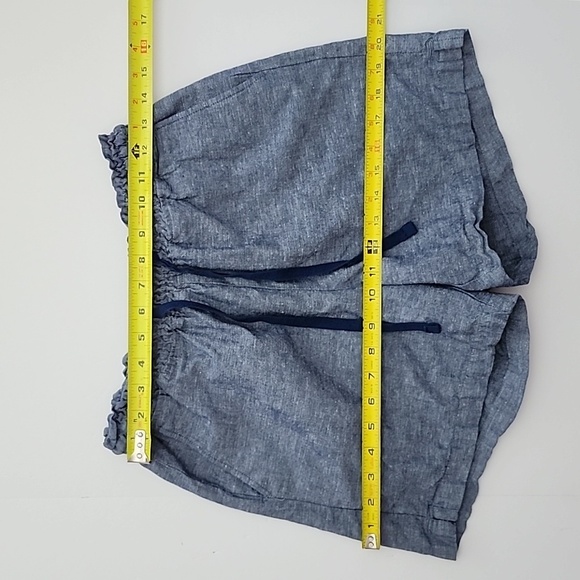 Jachs Girlfriend Blue Chambray Linen Blend Shorts Elasticized Waist Tie Sz Small - Picture 11 of 14